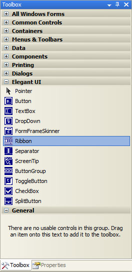 Elegant Ribbon controls in Toolbox